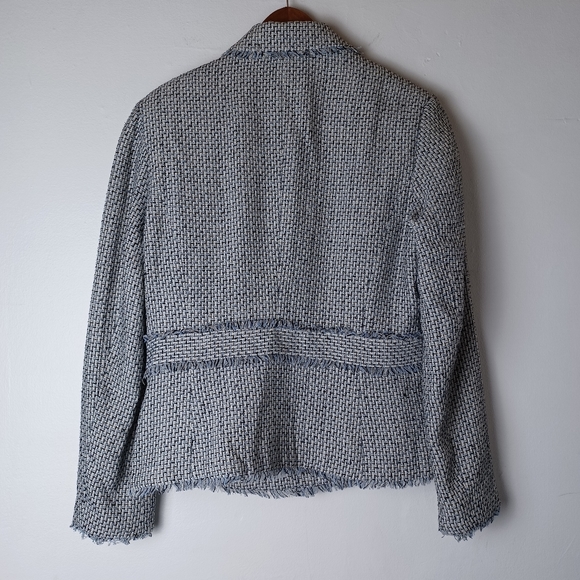Worthington Blue and White Tweed Frayed Long Sleeve Blazer Women's Size S (6-8) - Picture 6 of 10